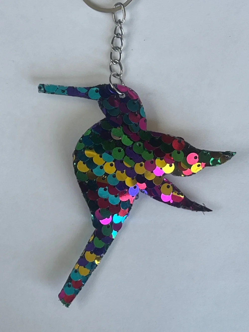 Hummingbird Sequin Keychain Charm - Multicolor Hand Crafted